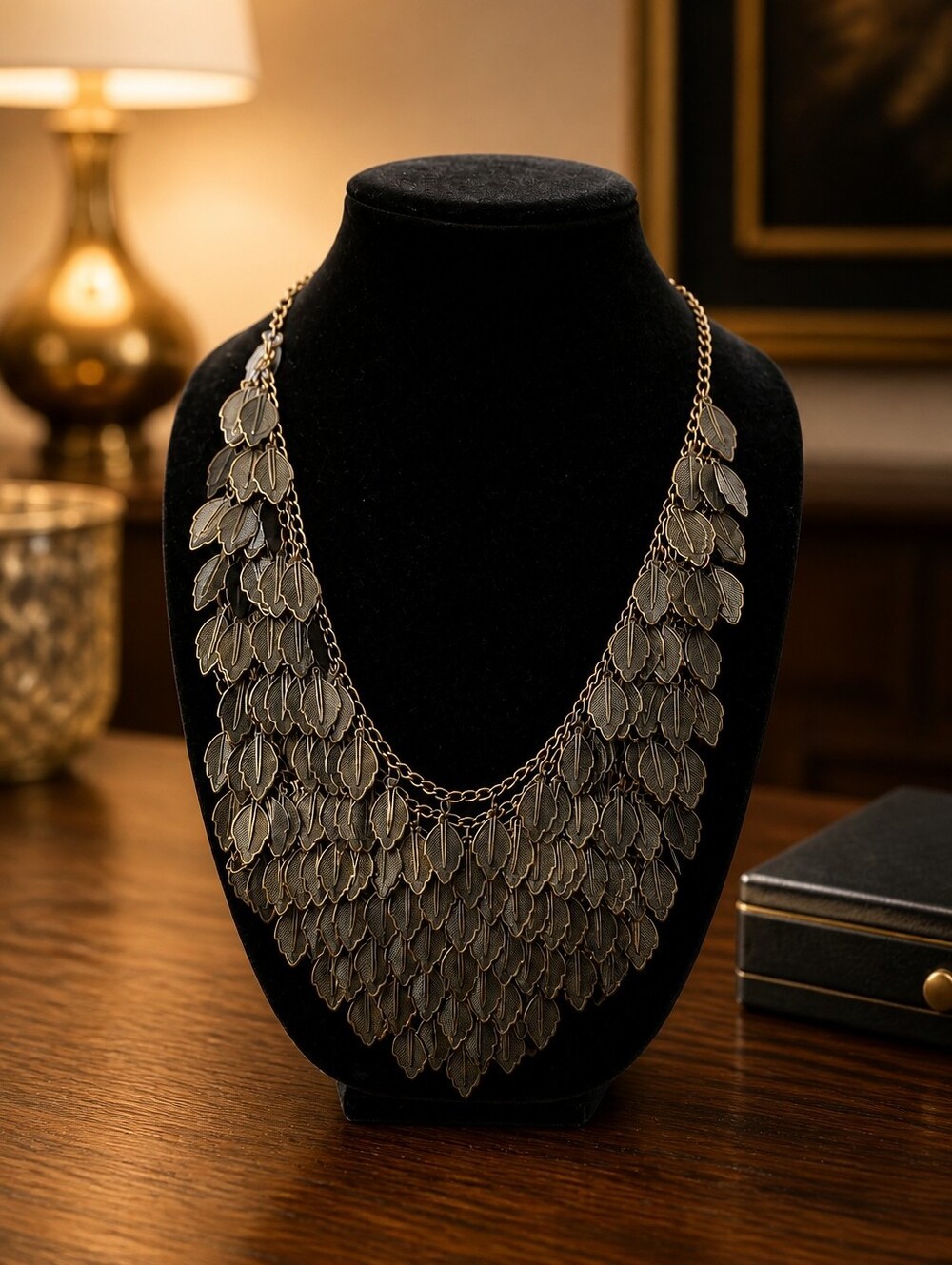 Antique Look Bronze Leaf Cascade Statement Necklace - Women Jewelry